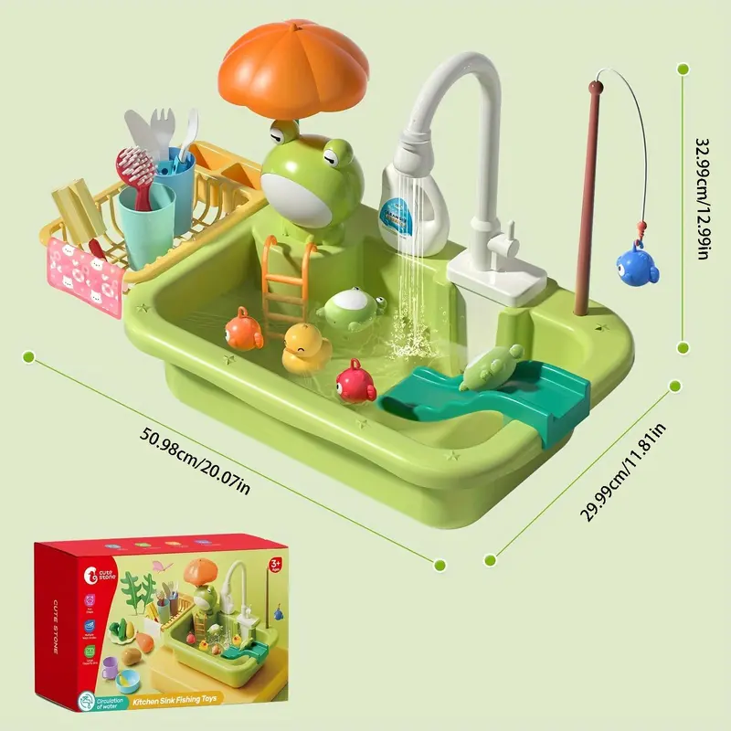 Kitchen Sink Toy with Electric Faucet, 1 Set Play Sink with Running Water, Play Kitchen Toy Accessories, Pool Floating Fishing Toys for Water Play 1
