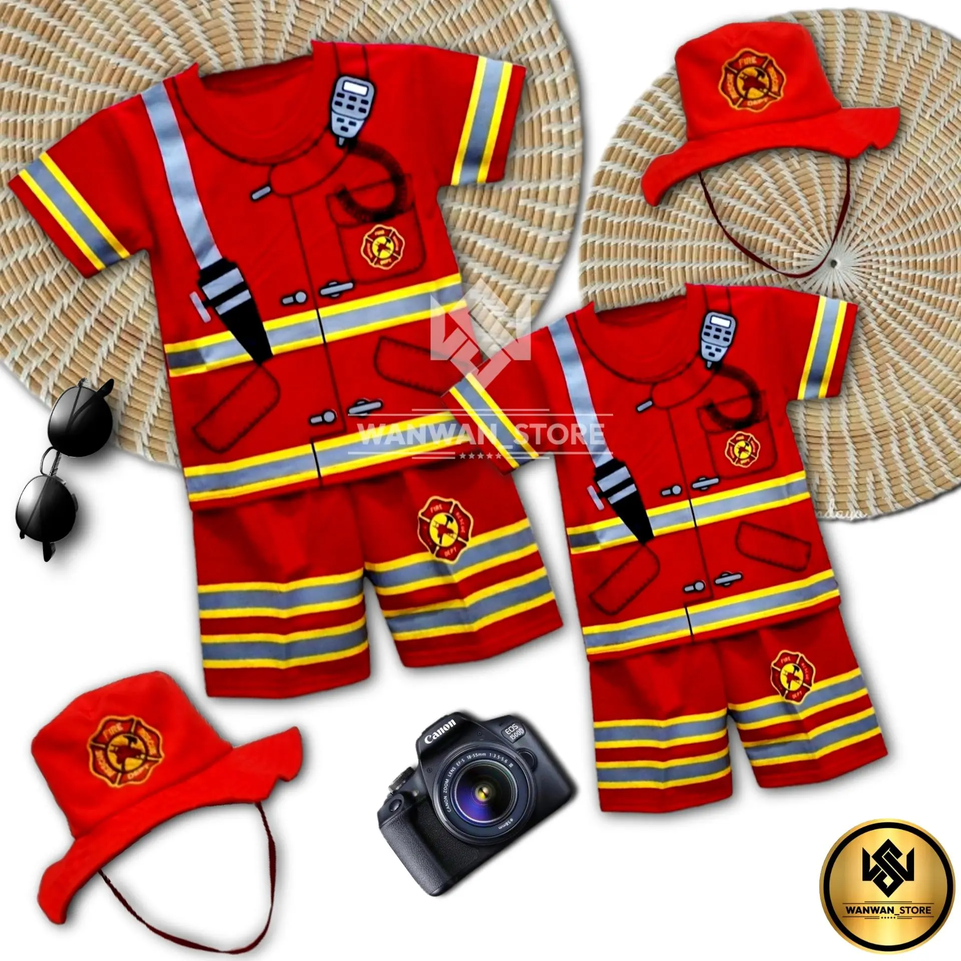 Baju Setelan Kostum Damkar Viral Terbaru Anak Laki Lengan Pendek Ada Topi fashion Motif