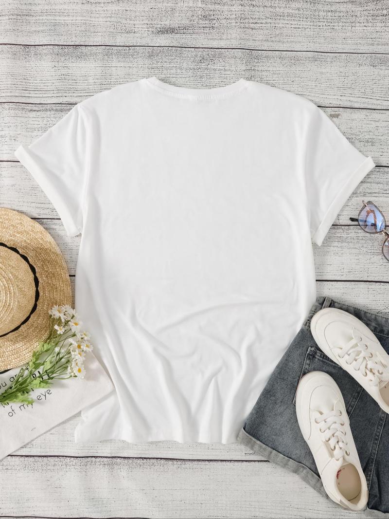 Product Introduction of Women's Letter Print Round Neck Graphic Tee, Fashion Casual Crew Neck T-shirt for Daily Holiday Vacation Outdoor Wear, Ladies Clothes for Summer 2