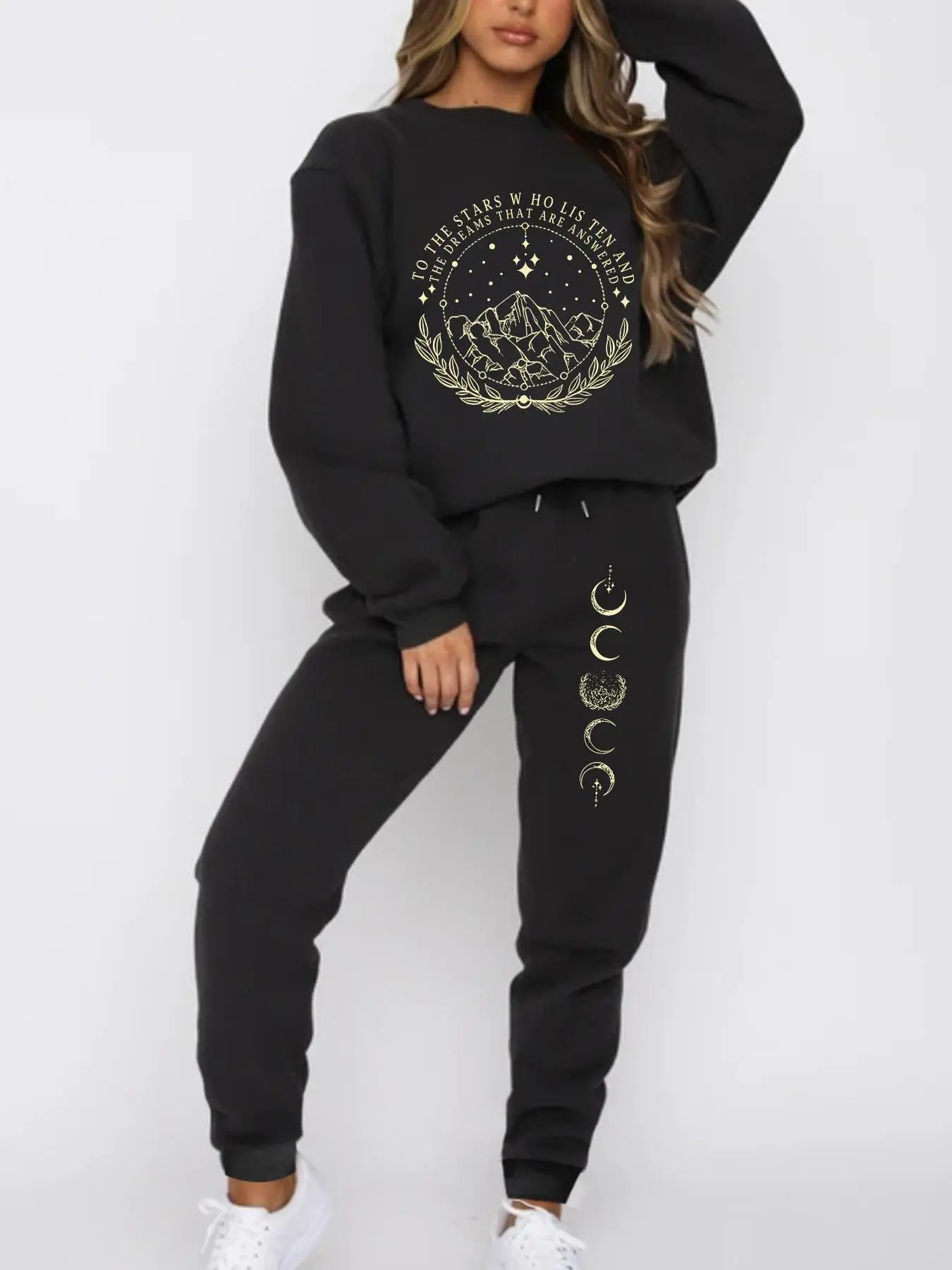 【Plus Size】 Two-piece Set Star & Letter Print Sweatshirt & Sweatpants Set, Casual Long Sleeve Pullover & Jogger Pants, Women's Two-piece Outfits for Daily Wear