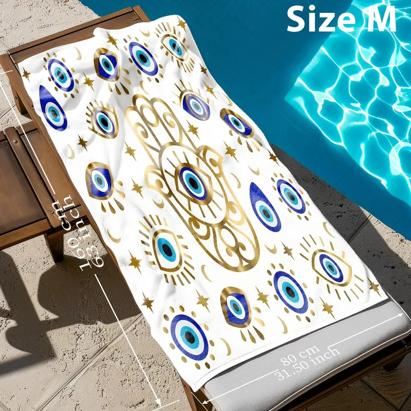 Boho Style Evil Eye Pattern Beach Towel, Soft Water Absorbent Towel, Quick-drying Towel for Beach, Swimming Pool, Yoga, Camping 3
