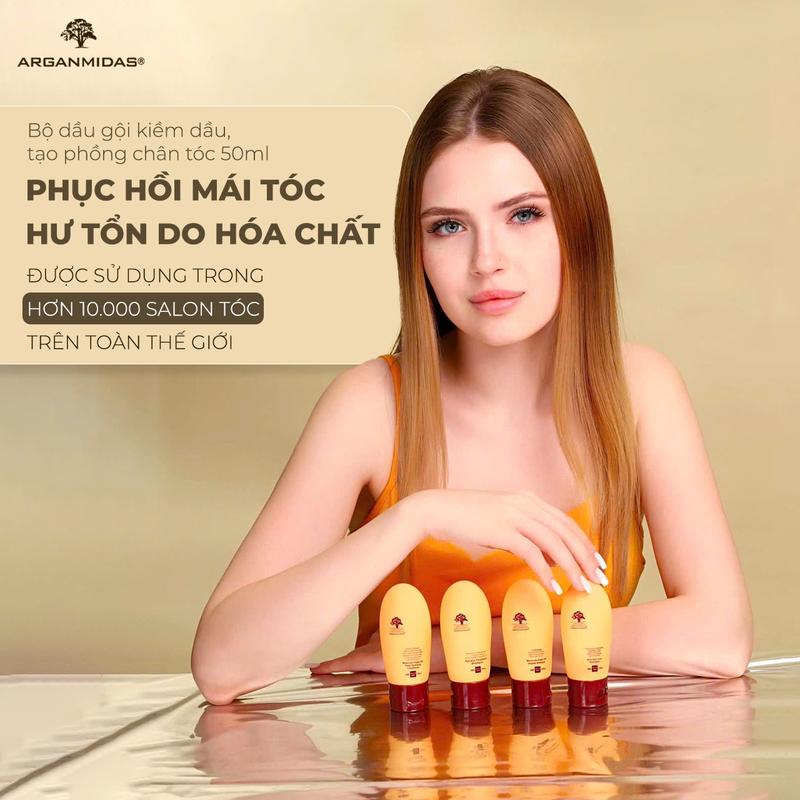 Bộ Dầu Gội Dầu Xả Trải Nghiệm Kiềm Dầu 50ml Thương Hiệu Quốc Tế ARGANMIDAS Tạo Phồng Chân Tóc
