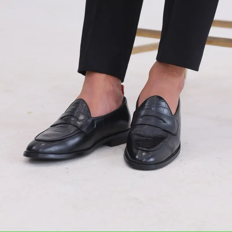 Giày nam Penny Loafer Phối Da Sần đen đế khâu mckay - Bảo hành da 24 tháng 4