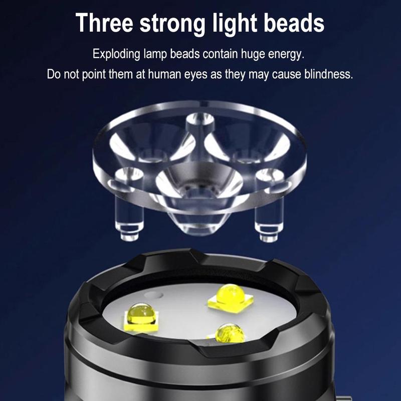 Product Introduction of Mini Flashlight Three-eye Super Bright Flashlight Super Strong Bright Handheld Lighting Tool 25