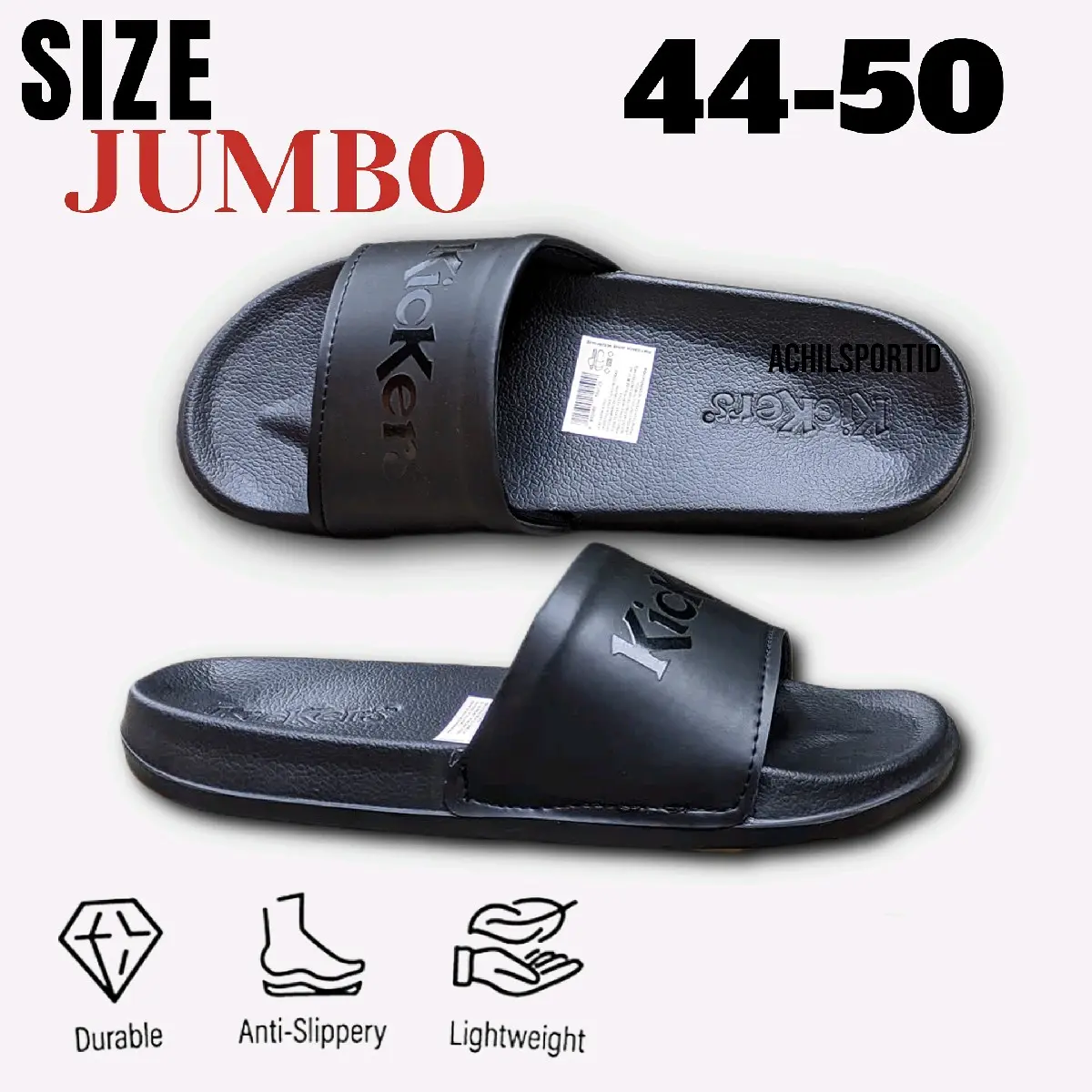 Sandal Selop Ukuran Jumbo 44 45 46 47 48 49 50 Sandal Selop Kickers All Black Anti Slip Di Jamin Empuk