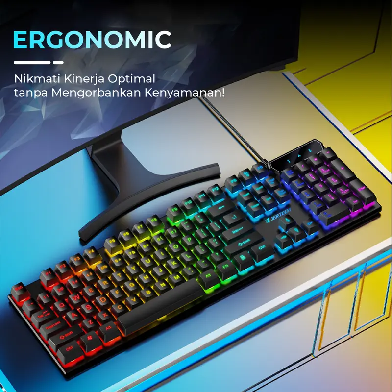 JERTECH Keyboard Computer Gaming Kabel Usb K348 Full LED Backlight Mouse 2