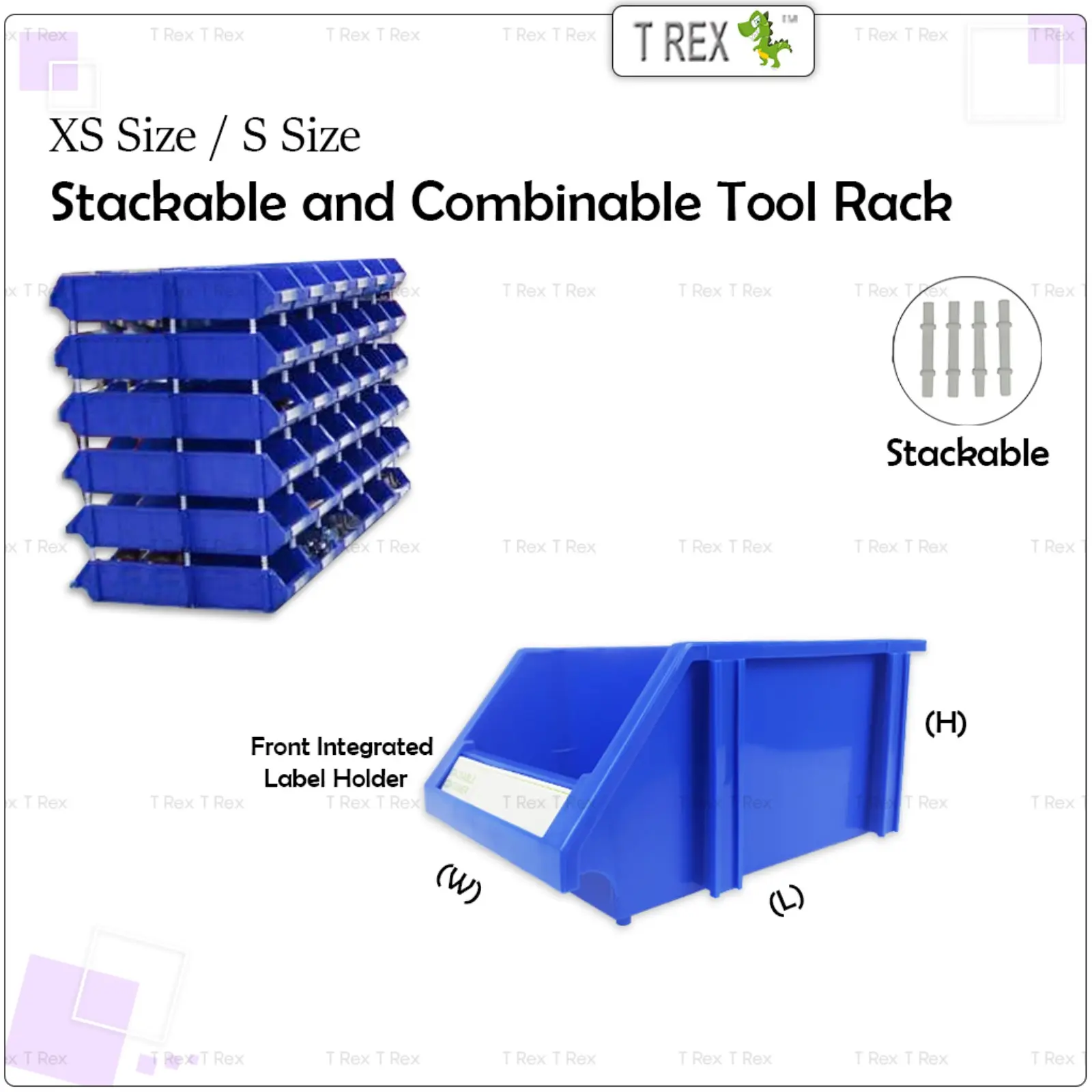 T Rex XS or S Size Stackable and Combinable Tool Rack Blue