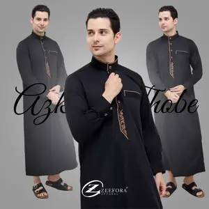 Zeefora Gamis Azka Jubah Saudi Basic Thobe Pria Dewasa Kancing Snap Lengan Panjang Berkualitas - Hitam, M