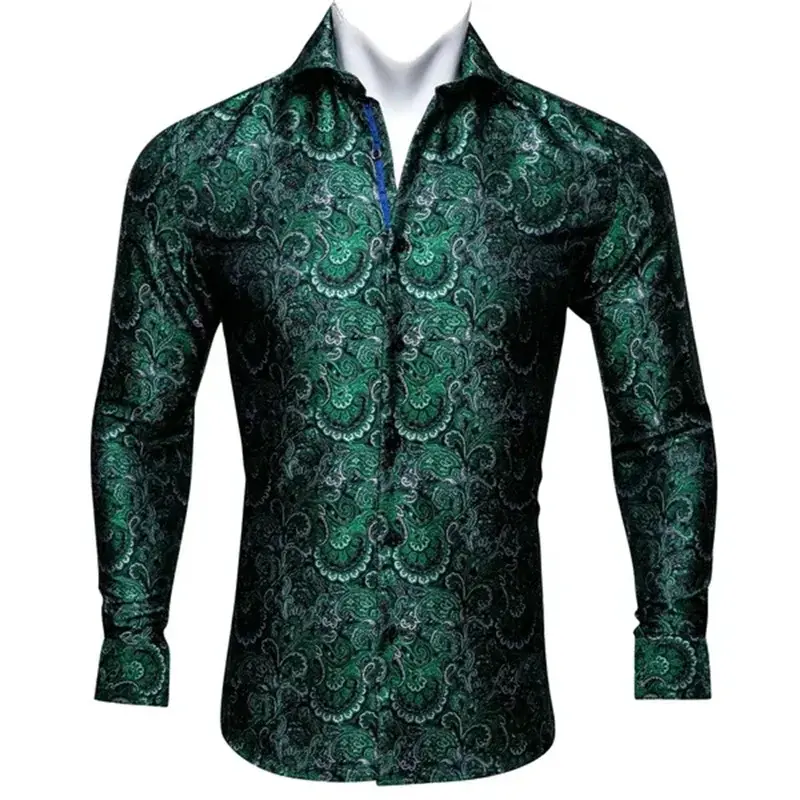 Áo Sơ Mi Paisley In 3D, Màu Xanh Rượu Vang Xanh Sang Trọng, Dành Cho Nam Giới, Áo Sơ Mi Hoa Thường Ngày Dài Tay, Dáng Ôm, Áo Sơ Mi Ăn Mặc, Áo Phông Quần Áo Menswear