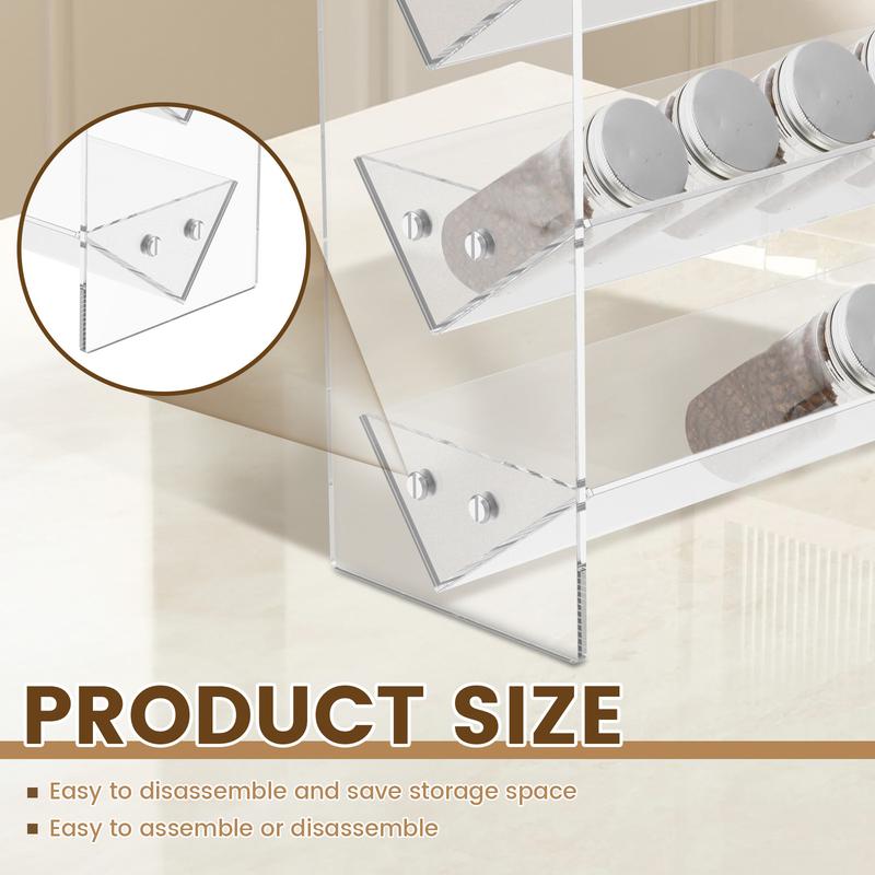 Product Introduction of 3 Tiers Spice Rack Organizer with Handles Acrylic Spice Rack Clear Spice Organizer Detachable Seasoning Rack Cabinet Seasoning Organizer for Countertop Cupboard Pantry 18198 26