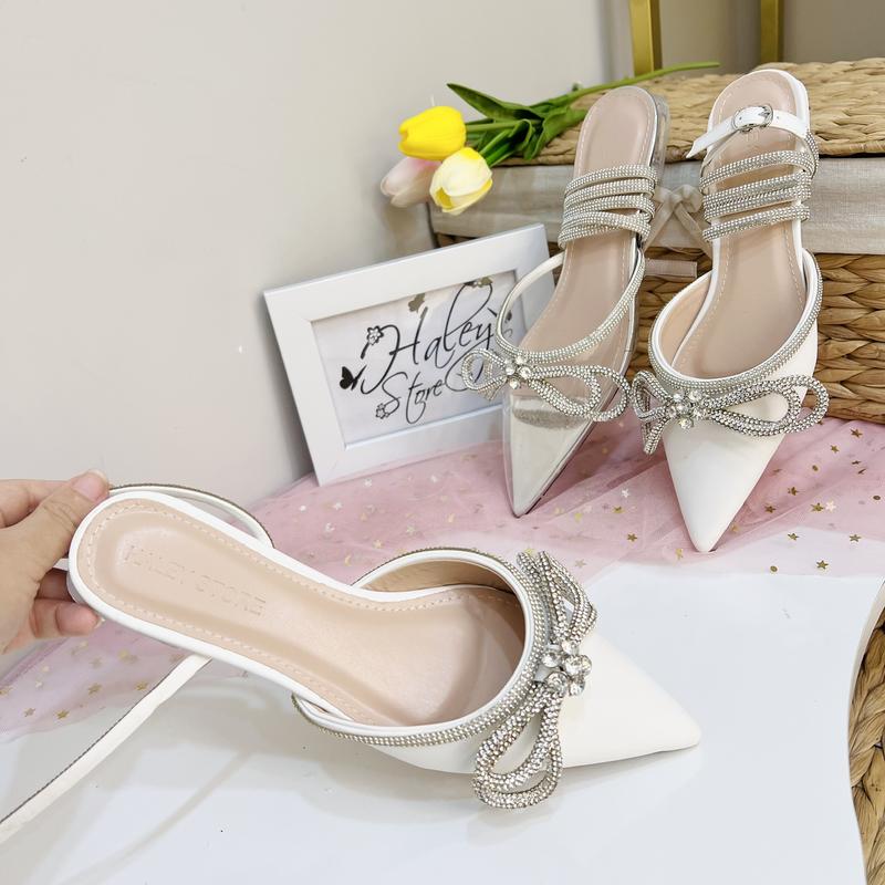 Product Introduction of Giày nơ xoàn vip 2p HALEY STORE đế bệt nơ đính xoàn mũi nhọn dây xoàn tiểu thư tiệc cưới bền đẹp đi học đi chơi đi làm êm chân 26
