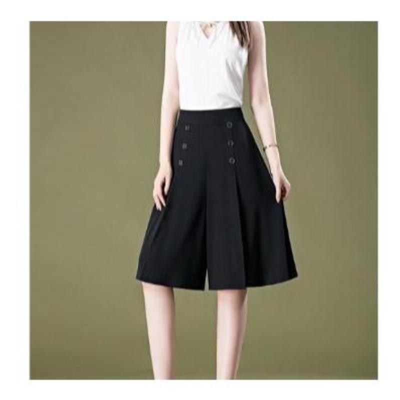 Quần ống rộng 6 NÚT culottes lưng thun sau giả váy LỬNG Nữ Women Ong Pants[GV] 7