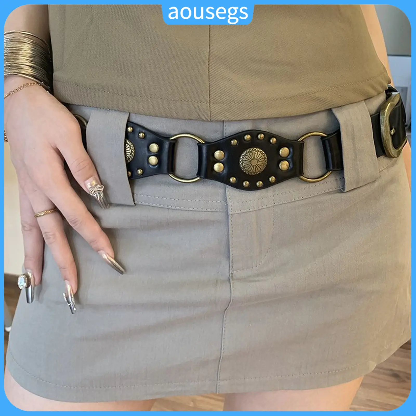 Thắt Lưng Phong Cách Cowboy Miền Tây, Dây Thắt Lưng Giả Da, Thắt Lưng, Có Thể Điều Chỉnh Độ Dài, Thiết Kế Nhiều Lỗ, Thắt Lưng Rộng Màu Nâu, Thích Hợp Cho Váy Denim