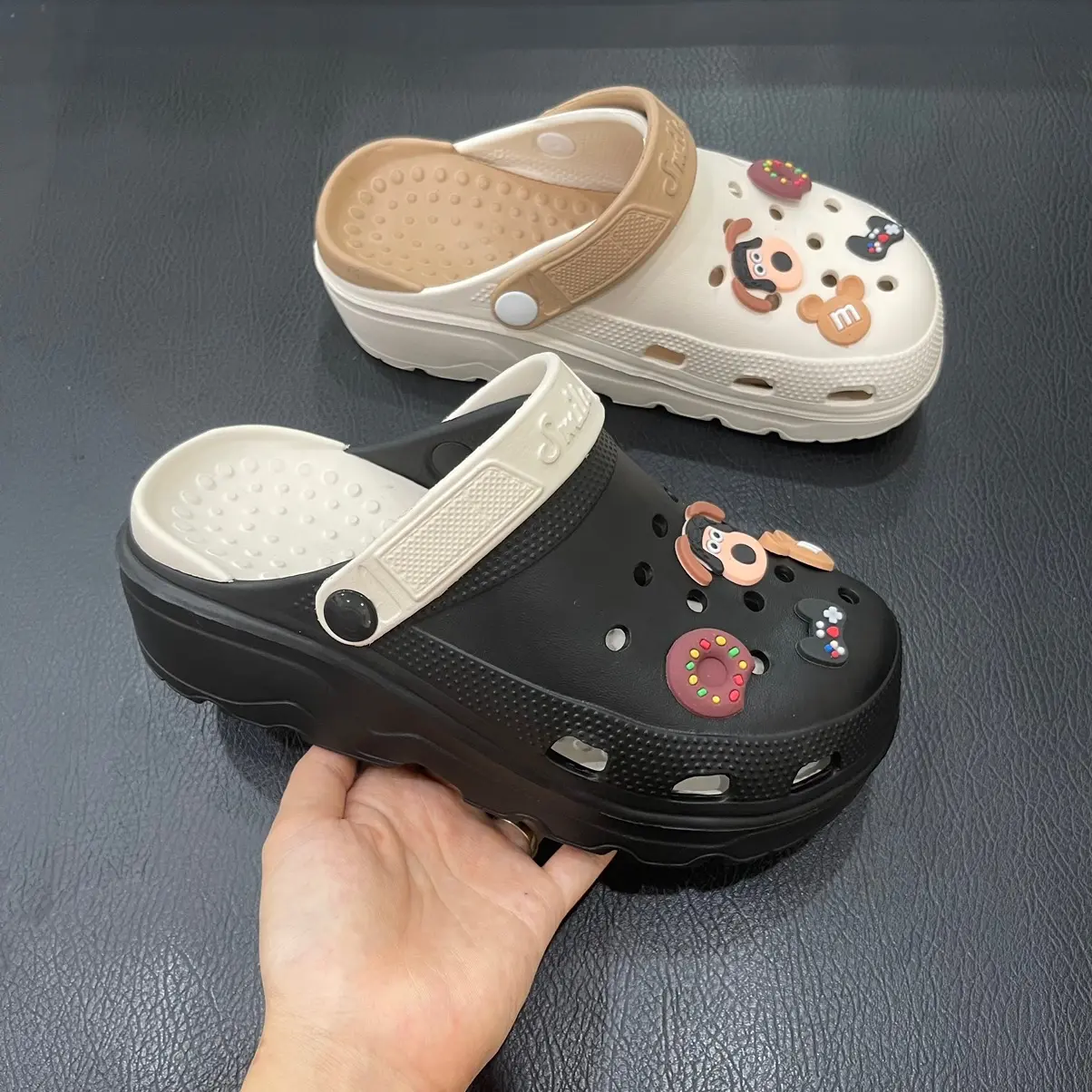 Dép bánh mì, Dép cross nữ độn đế 4cm đi mưa kiểu dáng unisex mẫu mới 2023 DéP Shoes GiàY