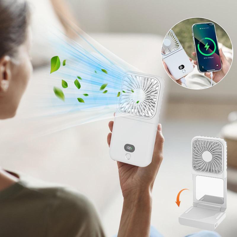 Portable Fan with Makeup Mirror, 2500mAh Rechargeable Handheld Fan, Multifunctional Foldable Makeup Mirror Fan, Desktop Phone Holder Fan 0