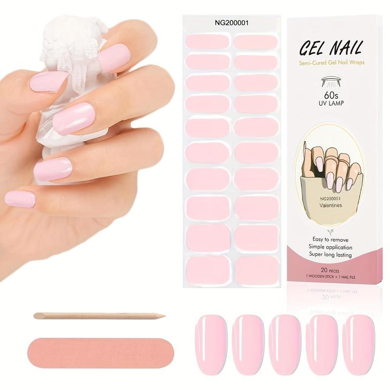 Product Introduction of Semi-cured Gel Nail Strips with Nail File & Stick (20pcs/set), Soak off UV Gel Nail Art Sticker, Full Cover Nail Decals, Nail Art Decoration for Women & Girls 7