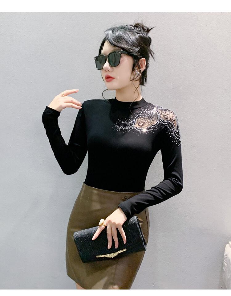 Product Introduction of Áo Sơ Mi Cơ Sở Cotton, Phong Cách Châu Âu, Dài Tay, Cổ Tròn, Thiết Kế khoét Ren Và Kim Cương Giả Màu Đỏ, Thời Trang, Thích Hợp Cho Mùa Xuân Và Mùa Hè, Áo Thun Nữ Đẹp, DL, Xu Hướng 2025 12