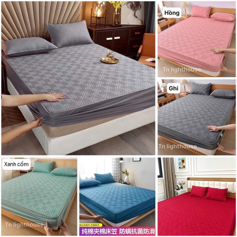 Bộ Ga Gối Phi Lụa Trần Bông gồm 1 ga và 2 vỏ gối đầu chất liệu lụa mềm mại thoáng mát(cao 5-10cm)