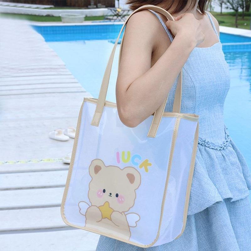 Túi Tote Thạch Trong Suốt Cho Nữ, Túi Xách Thời Trang Dung Tích Lớn, Không Thấm Nước, Trong Suốt, Túi PVC 1