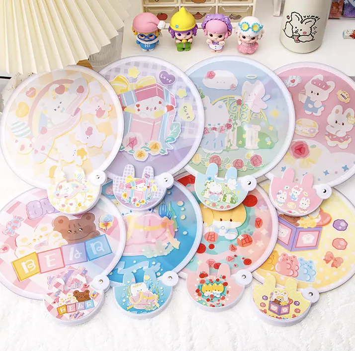 Kipas Tangan Ajaib Bulat Lucu Motif Cartoon round mudah dilipat portable random
