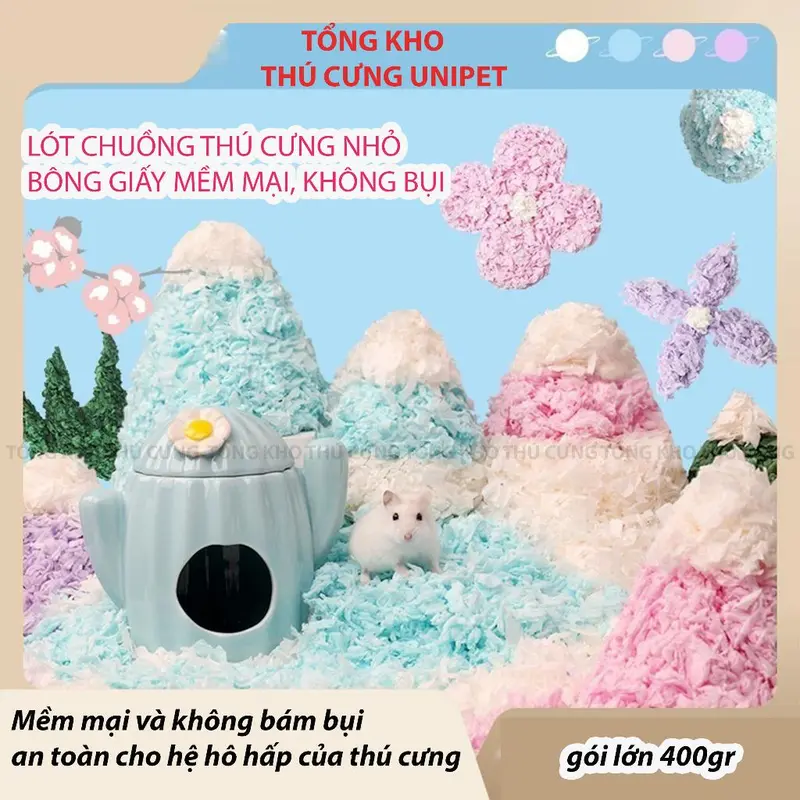 Giấy lót chuồng cho thú cưng nhỏ, làm ổ chuột hamster HÃNG BUCATSTATE bông giấy mềm mại không bụi, bảo vệ hệ hô hấp 400g 0