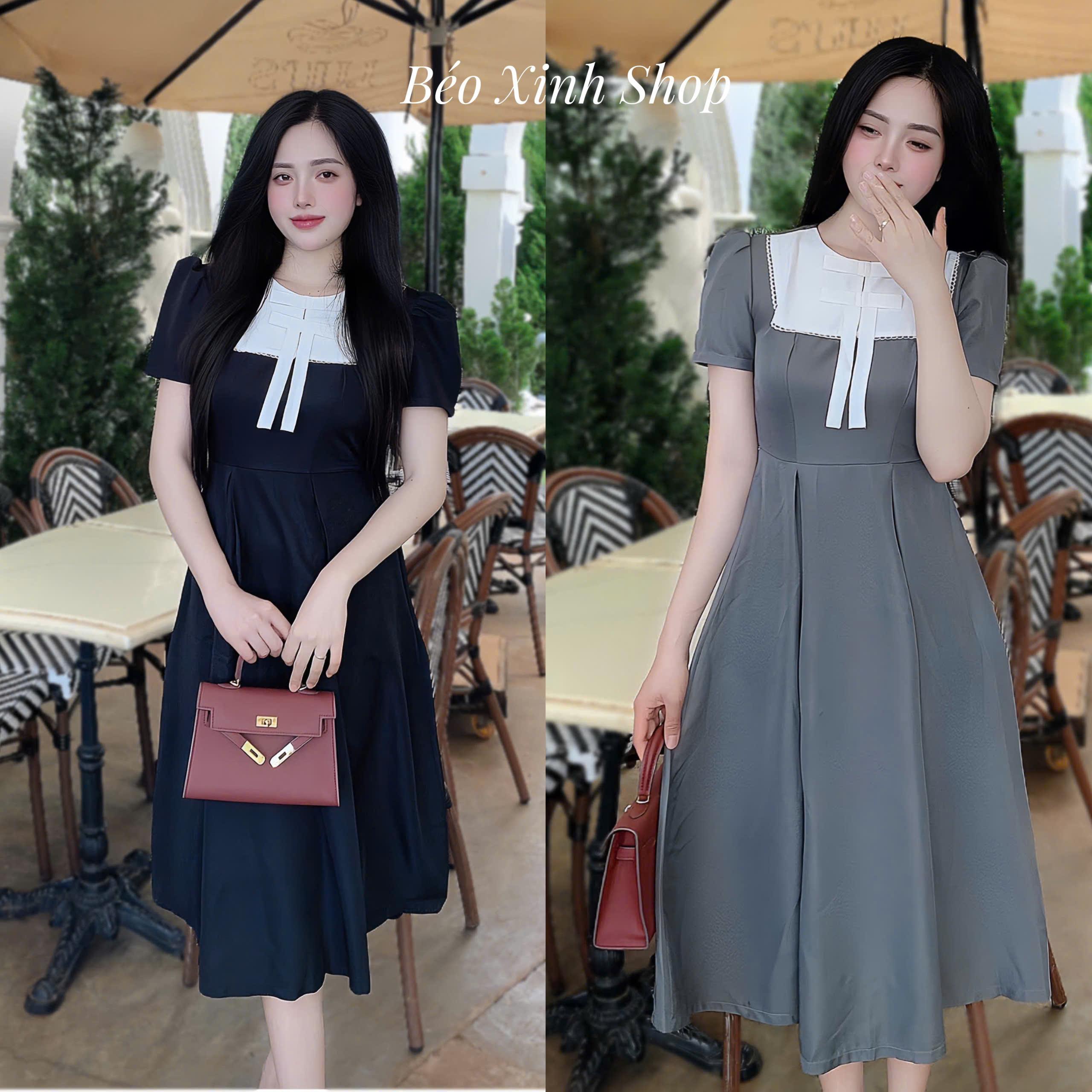 Váy Dự Tiệc Cổ Vuông Phối Lụa Vải Cotton Lạnh 40 - 95Kg Thời Trang Nữ Béo Xinh Shop - A.1414