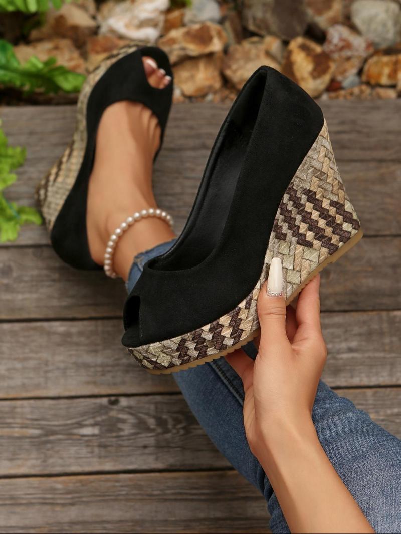 Product Introduction of Women's Fashionable Plain Color Wedge Sandals, Casual Comfortable Platform Sandals for Beach Vacation, Female All-match Round Toe Sandals for Daily Wear, Heels 5