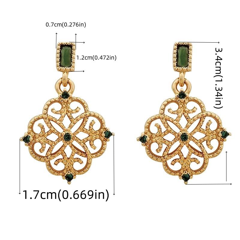 Product Introduction of Synthetic Zircon Inlaid Earrings, Classic Hollow Earrings, Women'S Retro Palace Earrings 5