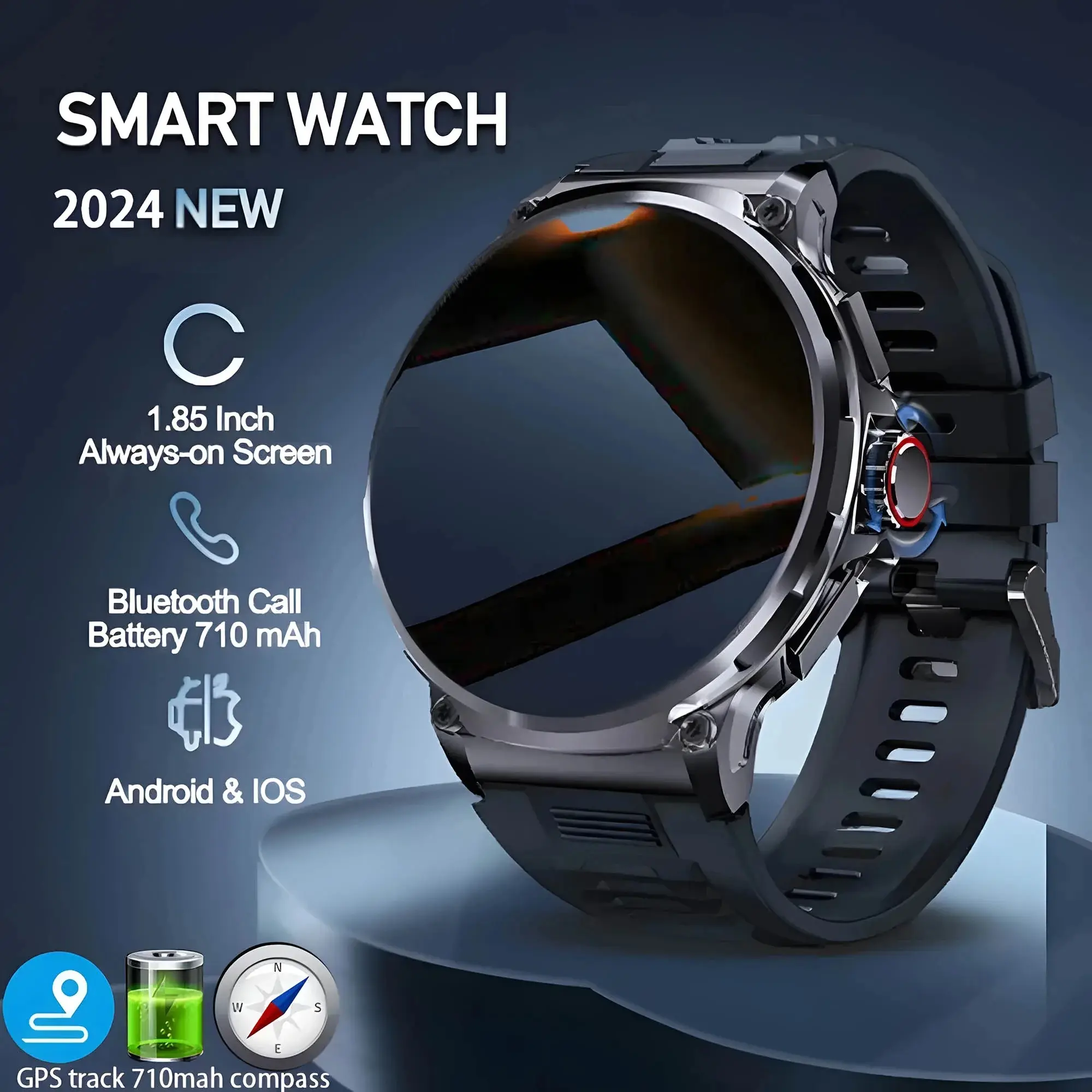 New 1.85-inch Ultra HD Bluetooth Call Smart Watch Men Sport Fitness Track Heart Rate Monitor 710mAh Smartwatch For Huawei Xiaomi Alloy Device