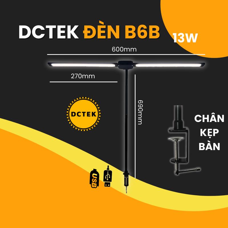 Đèn học để bàn chống cận bảo vệ mắt, đèn bàn làm việc DCTEK B6B chân đế, kẹp bàn ánh sáng không nhấp nháy, 5 chế độ sáng bóng  đèn