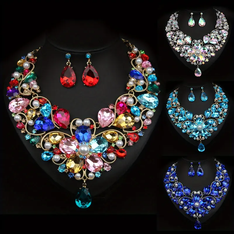 Luxurious Vintage-Style Bridal Jewelry Set with Sparkling Rhinestone Necklace and Earrings - Iridescent Crystal Choker Dangle in Multicolor, Perfect for Weddings & Special Events, Wedding Gifts 1