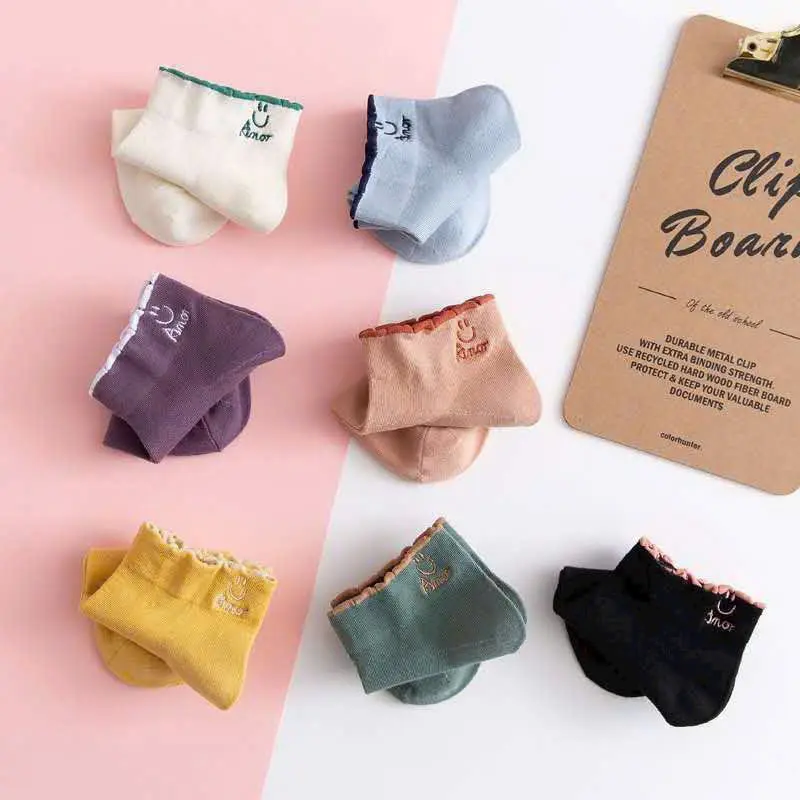 Set 10 đôI tất , vớ cổ ngắn phối viền mặt cười Amor mềm mịn , thoáng khí M30 2