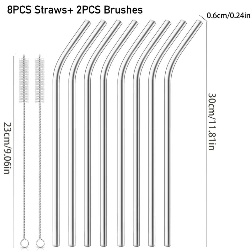 Product Introduction of Reusable Straws, 4/6/8 Counts Metal Long Straw with 1/2 Counts Cleaning Brush, Straw & Brush Set for Stanley Cup Travel Cup 18