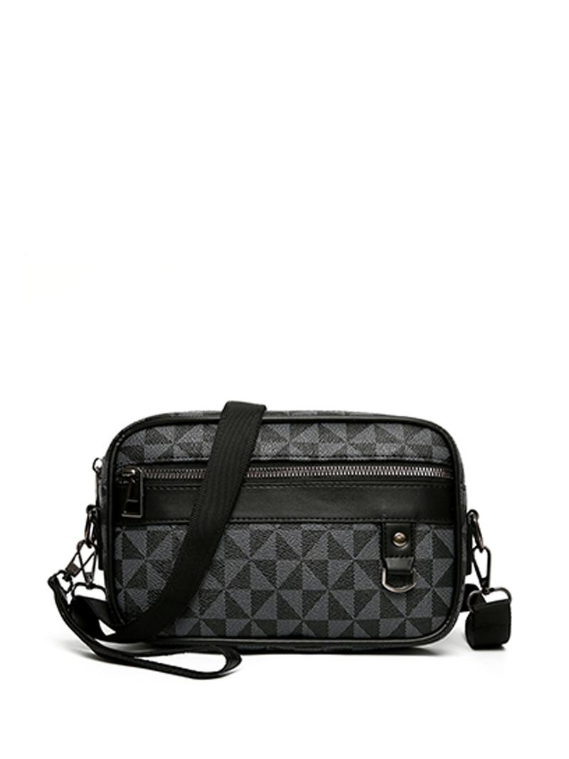 Product Introduction of Men's Casual Geometric Pattern Zipper Crossbody Bag, 2025 New Style Fashionable PU Leather Shoulder Bag for Daily Used, Casual Trendy Versatile High-quality Daily Commuting Bag 3