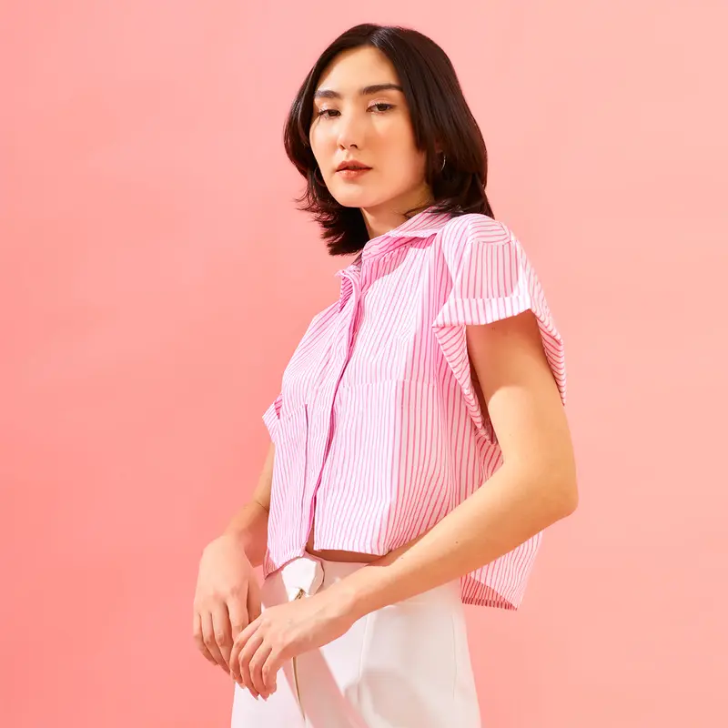 [Qlassuale] Kemeja Boxy Stripe Garis Cewek Basic Baggy Shirts All Size 5