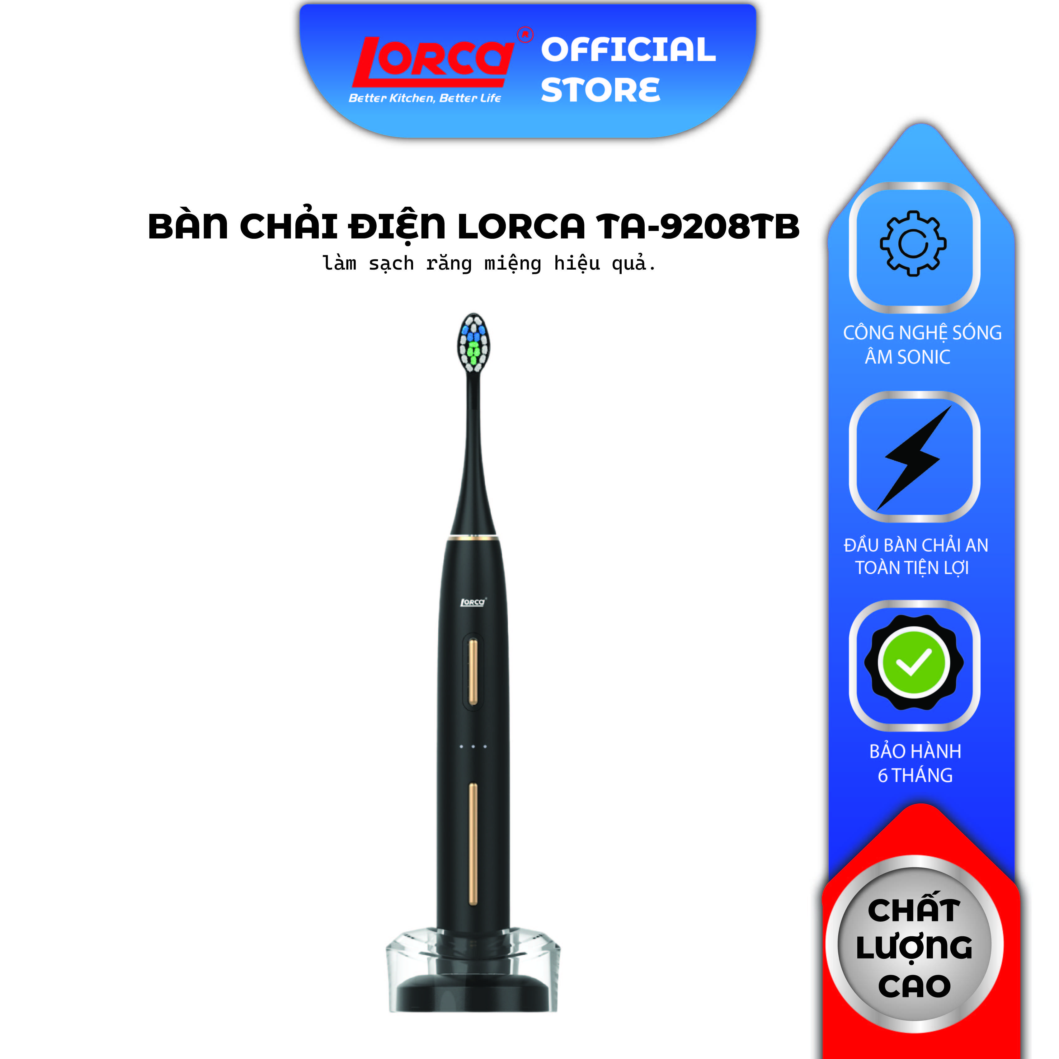 Bàn Chải Điện LORCA TA 9208TB 5 Chế Độ Làm Sạch 99,9% Mảng Bám, Mùi Hôi Khó Chịu - Bảo Hành 1 Năm