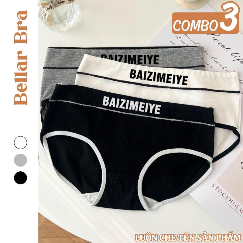 Combo 3 Quần lót nữ cotton - Quần chip cute thiết kế basic thoáng mát ôm dáng không lộ viền co dãn Bellar Bra Women BBL663