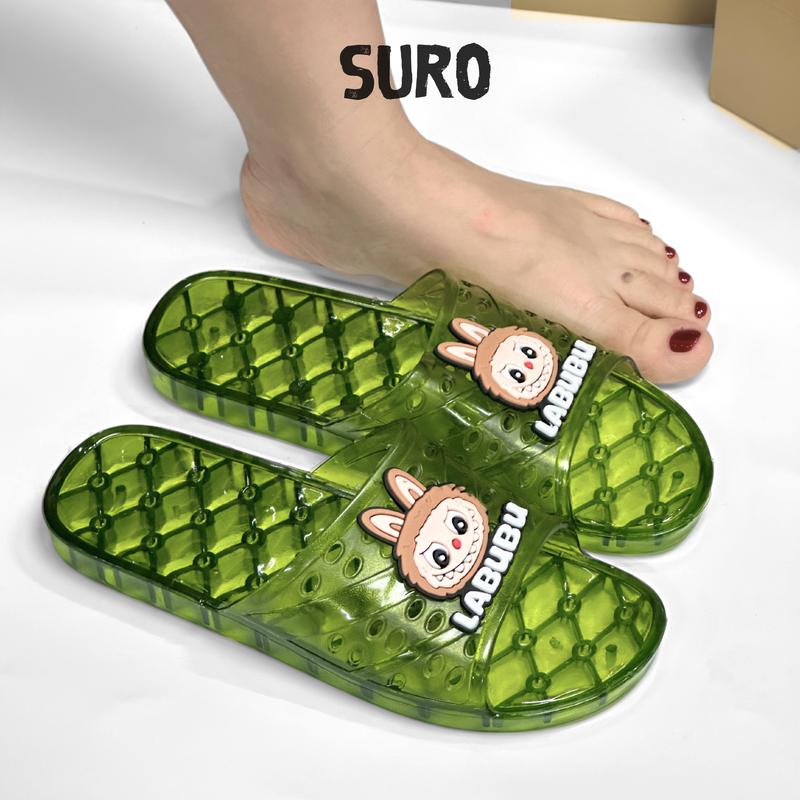 Dép Nhựa Trong Suốt Đi Trong Nhà LABUBU, Chống Trơn Trượt, Dép Lỗ Đi Trong Nhà Tắm, Hàn Quốc Cực Dễ Thương Nhung Slipper Đế Bằng Hoa DéP