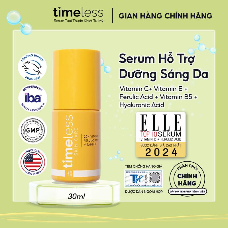 Serum Hỗ Trợ Trắng Da Giảm Thâm Timeless Skincare 20% Vitamin C Tinh Khiết 30ml