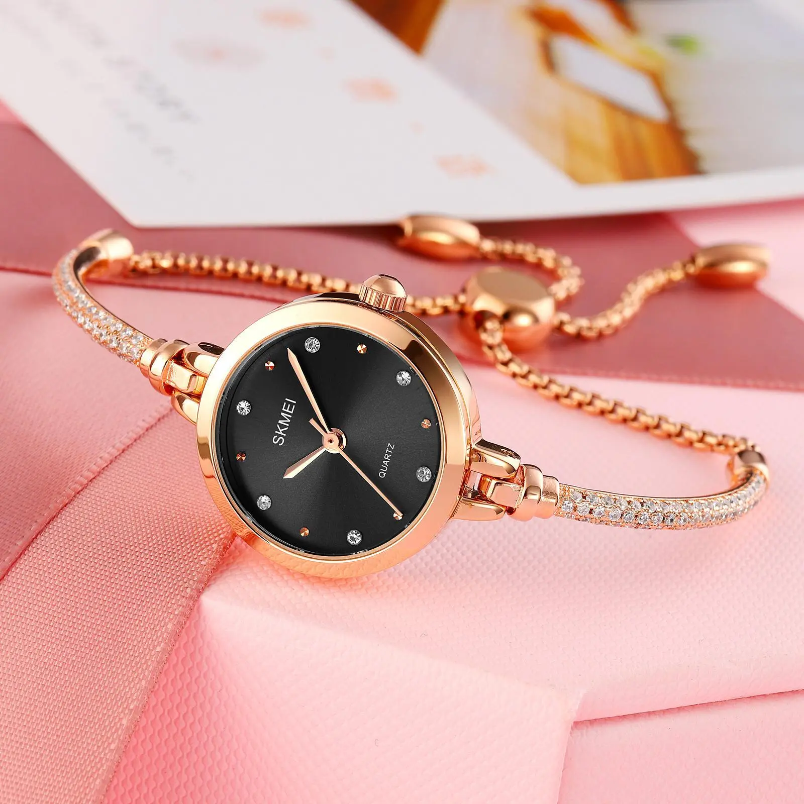 Jam Tangan Analog Wanita Stainless Gelang Unik SKMEI elegan kaca watches