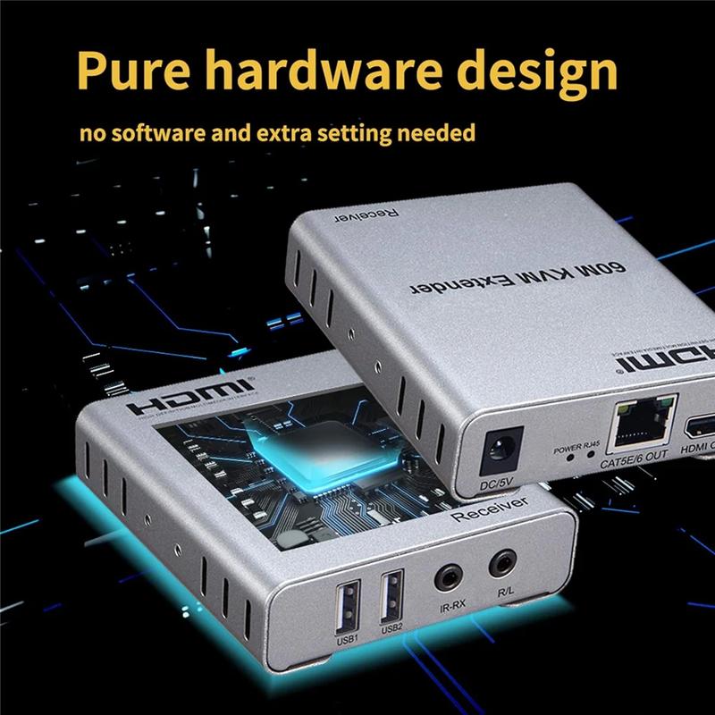 Product Introduction of 60M USB KVM HDMI Extender 1080P over CAT5e Cat6 RJ45 Ethernet Cable Audio Video Transmitter Receiver Signal Extension Converter 23