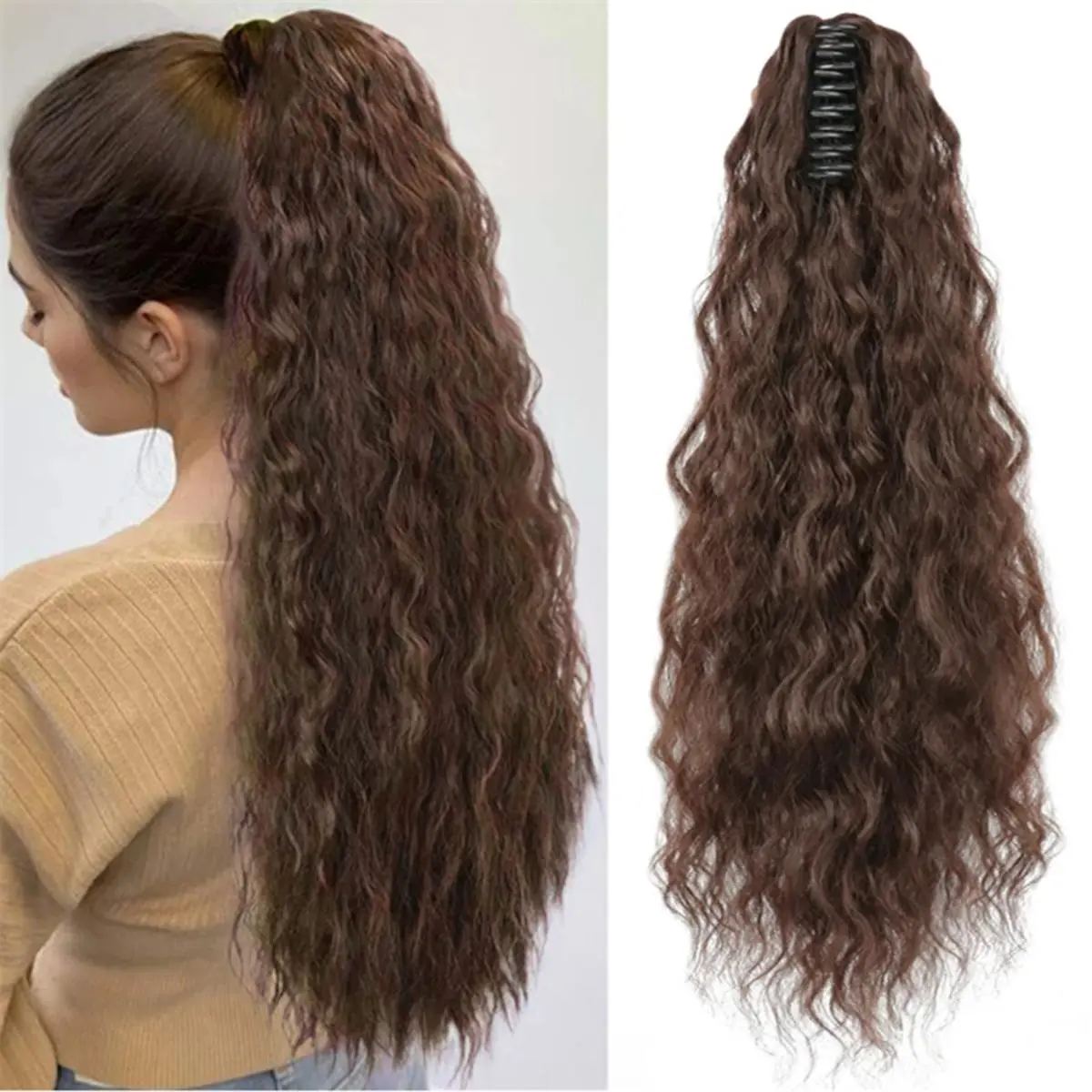 Tóc Nối Đuôi Ngựa Xoăn, Dài 22 Inch, Dành Cho Nữ, Tóc Tổng Hợp, Kiểu Kẹp Tóc Nối