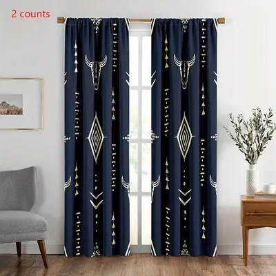 Deer selling Skull Handmade Curtain Set, American Flag Window Curtains, Grey Camouflage Stars Flag Window Drapes Decorations 2 Panel Set