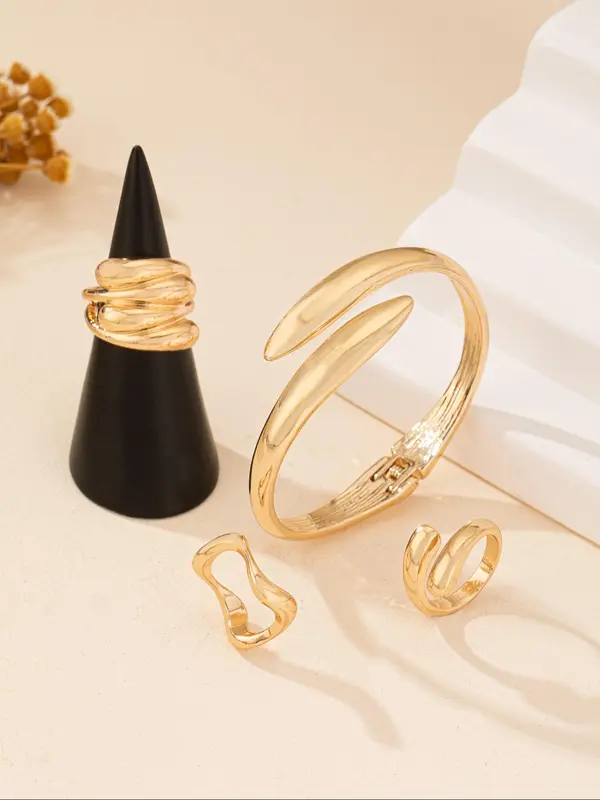Fashionable Boho Style Cuff Bangle & Cuff Rings, New Trend Elegant Hand Jewelry Set, Trendy & Exquisite Hand Jewelry for Women 3