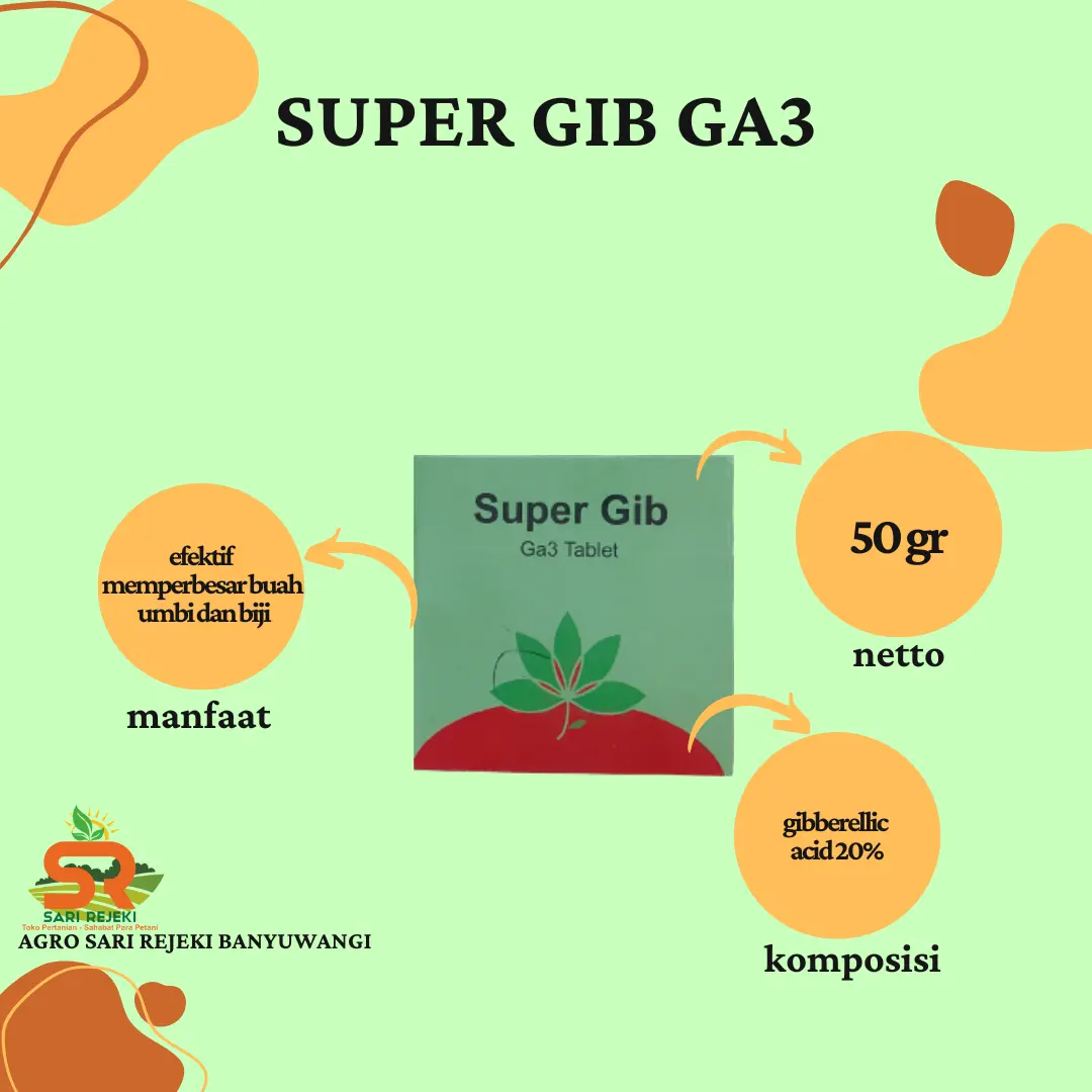 SUPER GIB GA3 TABLET 20% PEMBESAR BUAH UMBI DAN BIJI Obat