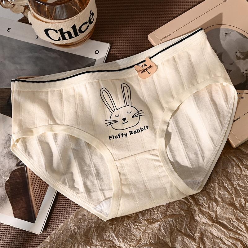 2025 Cotton Cartoon Printed Underwear for Women Elastic Hip Antibacterial Cotton Crotch Breathable Mid Waist Girl Student Underwear Fashion Best-Seller 5