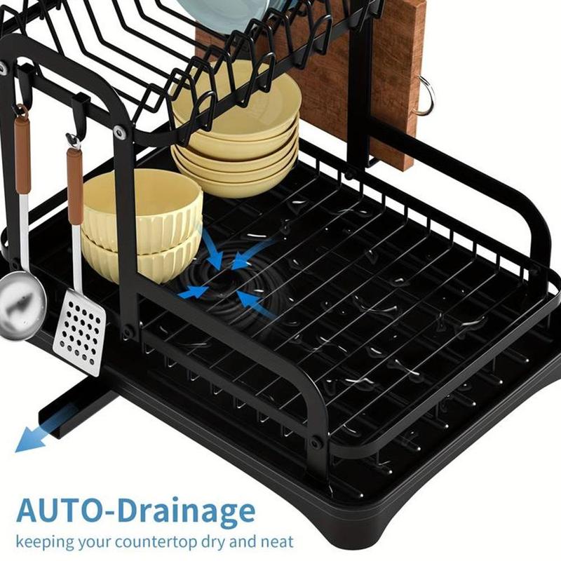 Product Introduction of Kitchen Dish Drainer Rack, 1/2 Counts Countertop Double Layer Dish Drying Rack with Utensils Holder, Kitchen Utensil Rack, Bowl Cup Holder, Kitchen Organizer 2