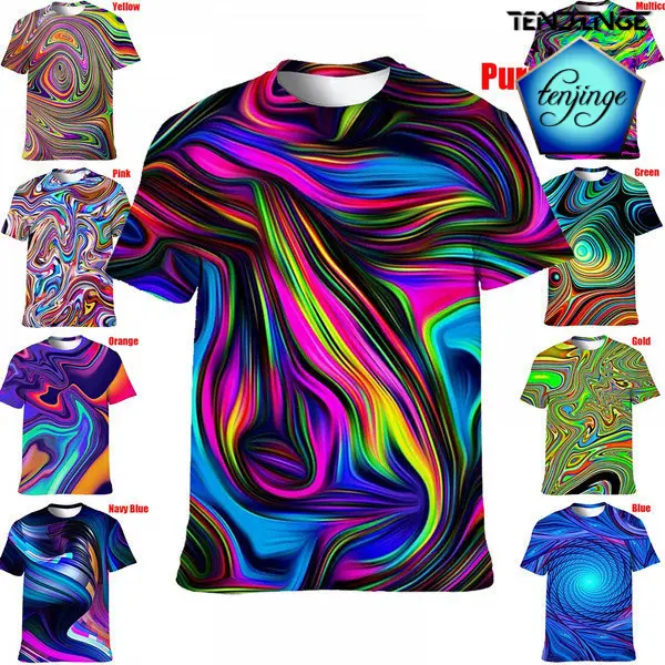 Summer Colorful T-Shirts Loose Comfortable Personality Short Sleeve for Men 3D Printed Neon Abstract Tee Shirt