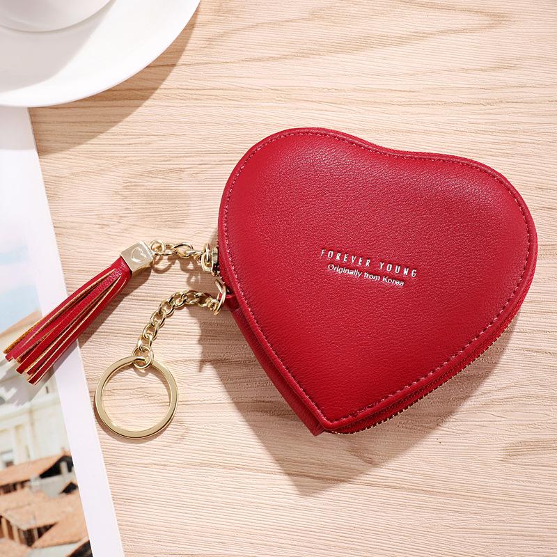 Product Introduction of Fashion heart-shaped female purse PU leather tassel mini clutch keychain coin purse 12