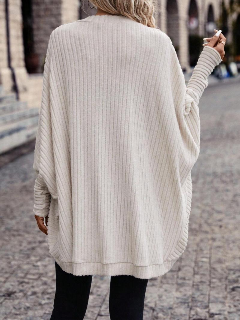 Product Introduction of Women's Solid Color Batwing Sleeve Open Front Cardigan, Casual Long Sleeve Cardigan for Fall & Winter, Women's Knit Clothing for Daily Wear 2